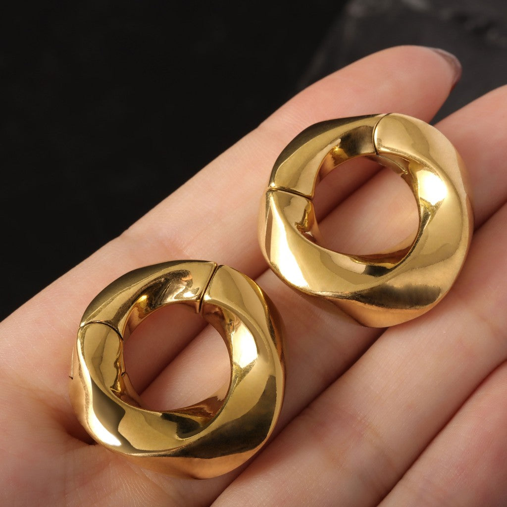 Golden Mobius Ear Weights/ 6mm Gauge for Stretched Ear/ 2G Ear Plug/ Heavy Gauge Ring/ Ear Weights Hoop/ Ear Lobe Hanger