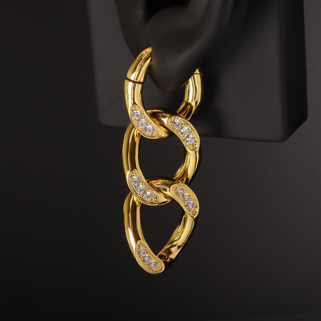 CZ Cuban Chain Ear Weights Hanger with Easy Closure/ Mirror Polished CZ Paved Ear Gauge Jewelry/ Weighted Ear Hoop Clicker Steel/ 4mm 6G