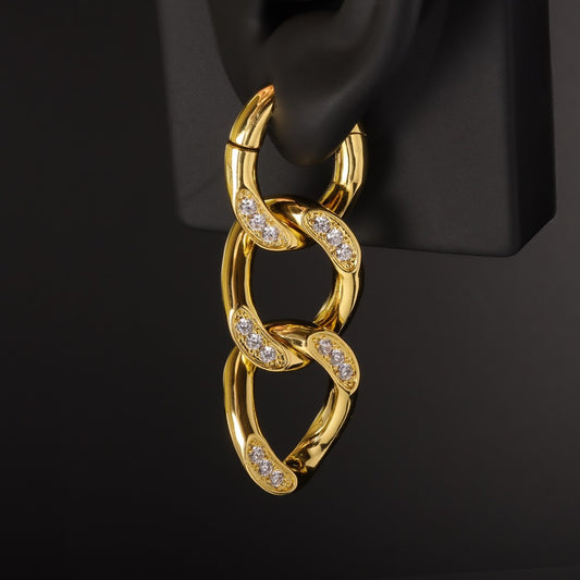 CZ Cuban Chain Ear Weights Hanger with Easy Closure/ Mirror Polished CZ Paved Ear Gauge Jewelry/ Weighted Ear Hoop Clicker Steel/ 4mm 6G