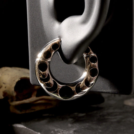 Silvery Ear Weights Hangers for Stretched Ear/ Moon Phases Ear Weights Hoop with Magnetic Lock/ 316L Steel Ear Hangers/ 2Gauge Circle Weights