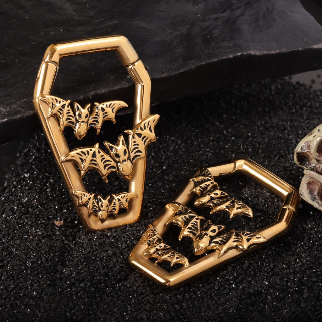 Golden Bat&Coffin Ear Weights/ 4mm Ear Weights Hoop/ 6 Gauges Ear Stretchers/ Heavy Gauge Ring/ Heavy Ear Tunnels/ Ear Gauges Earring