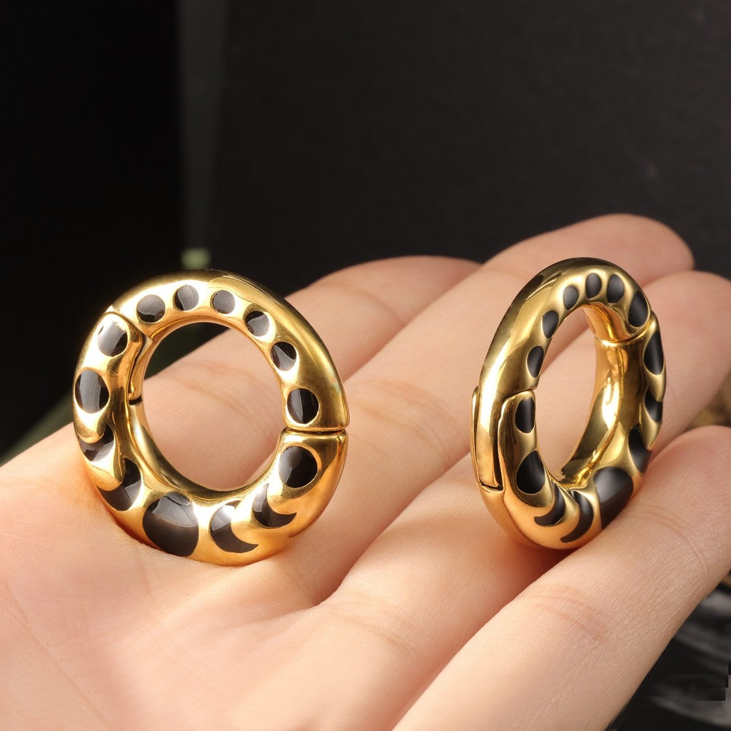 Ear Weight Hanger Moon Phases Stretched Ear/ High Quality 316L Steel Metal Gauges/ Clasp Ear Weight Easy to Use/ Ear Plugs