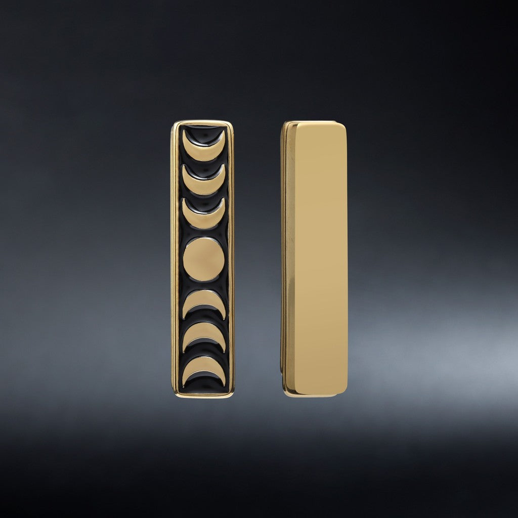 Steel Moon Phase Ear Weights / High-Quality Ear Hanger/ 0 Gauge Ear Weight Golden/ Ear Stretched Jewelry/ Weighted Dangle 7mm/ Lobe Weights