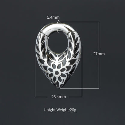 Pattern Tribal Ear Weights Hanger with Easy Closure/Teardrop Ear Gauge Earrings/Ear Stretched Jewelry/Weighted Hoops Silvery /Gauge Weight