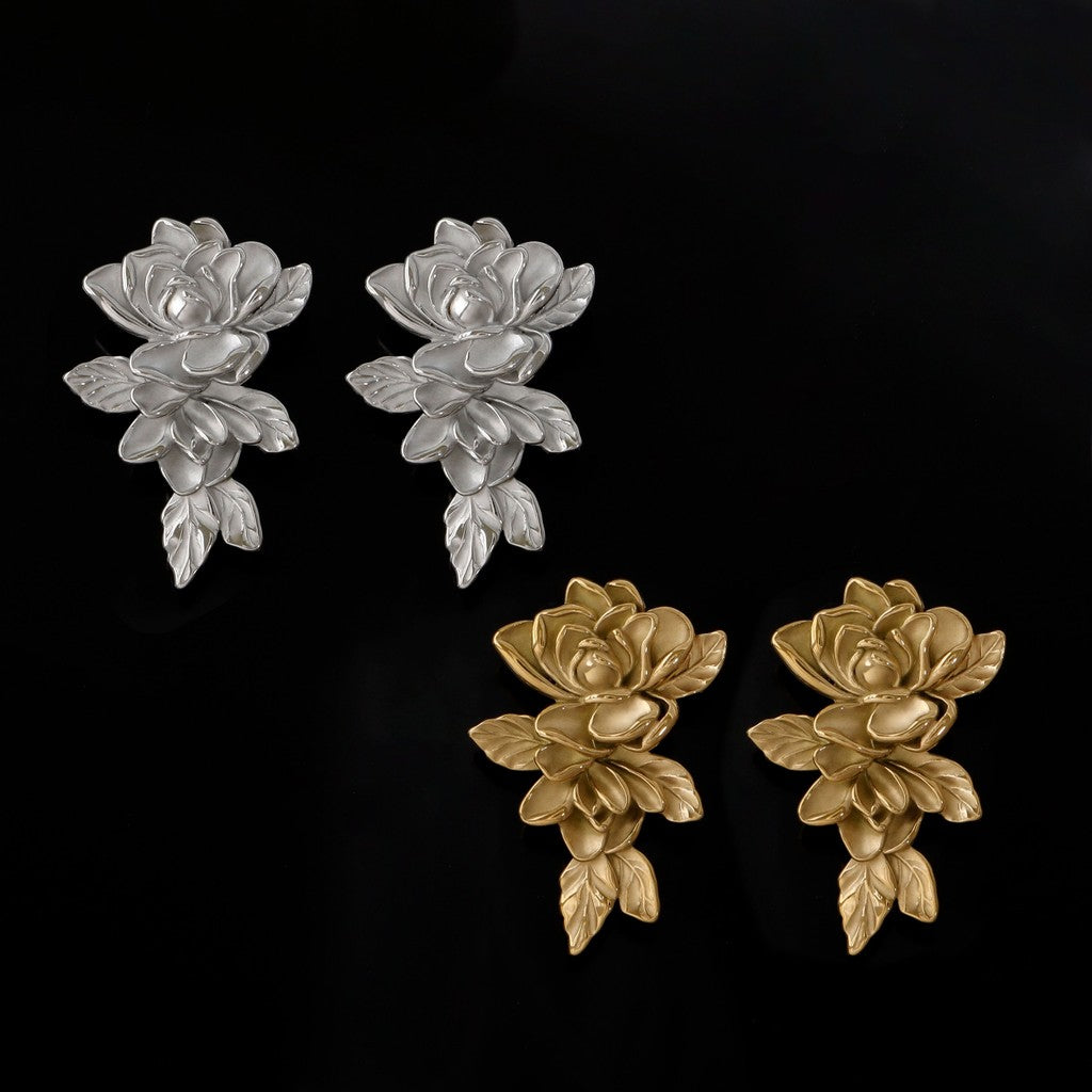 Silvery Rose Ear Weights / High-Quality Ear Hanger/ 00 Gauge Ear Weight Silvery/ Ear Stretched Jewelry/Weighted Dangle 10mm/Lobe Weights Steel