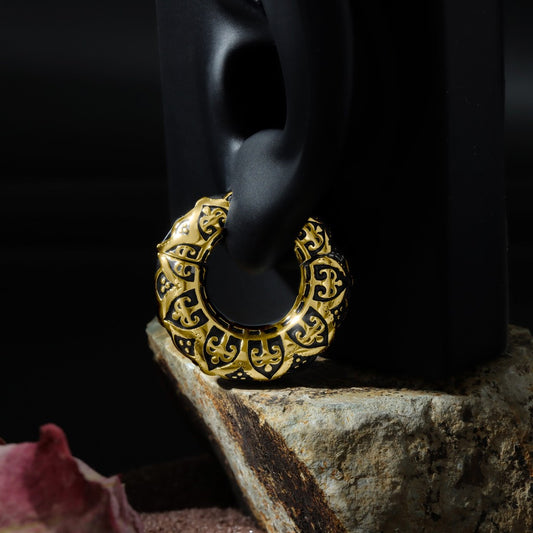 Filigree Pattern Ear Weights Golden/ 6mm Ear Lobe Hanger/ 2G Ear Weight Gauges For Stretched Ears/ Vintage Plug Earring/ Heavy Gauges jewelry