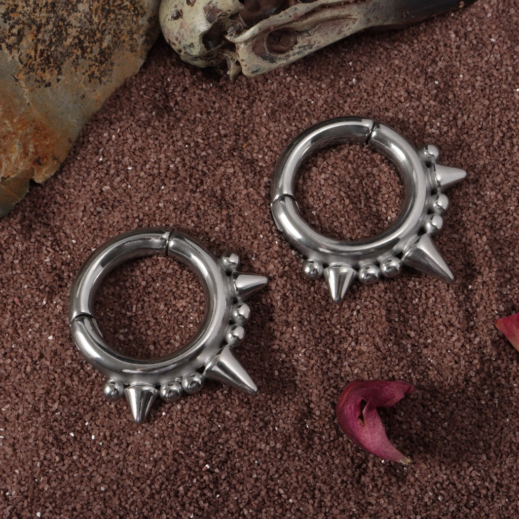 Silvery Spikes Ear Weights Hanger with Magnetic Clasp/2G Heavy Ear Stretchered Hoop/ 6mm Ear Gauges/ Stretched Earrings/ Steel Ear Hanger