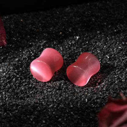 Pink Cat's Eye Stone Ear Plug Earrings/ Ear Gauges 6~14mm/ Stone Ear Stretchers