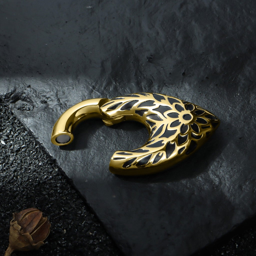 Tribal Pattern Ear Weights Hanger with Easy Closure/Golden Gauge Earrings/Hight Quality Steel Ear Stretched Jewelry/2G Teardrop Hanger Plug