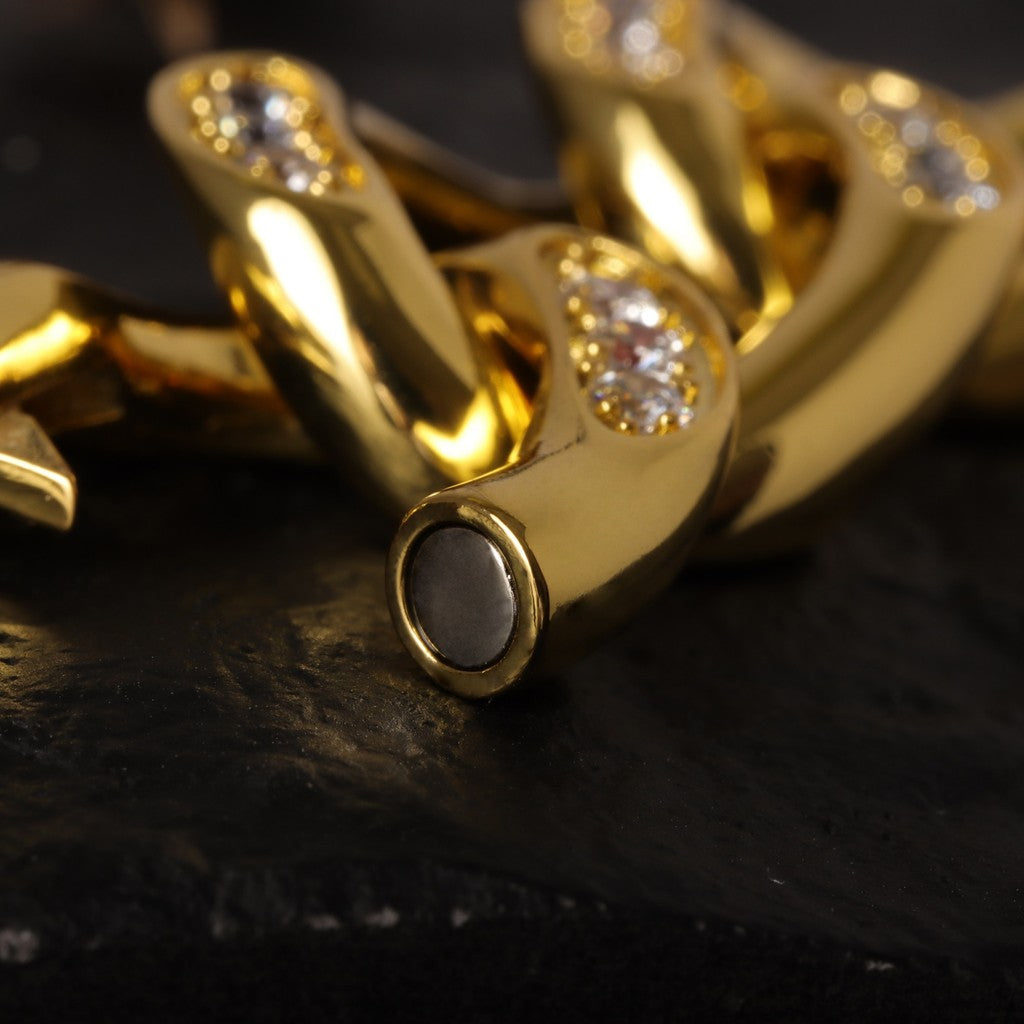 CZ Cuban Chain Ear Weights Hanger with Easy Closure/ Mirror Polished CZ Paved Ear Gauge Jewelry/ Weighted Ear Hoop Clicker Steel/ 4mm 6G