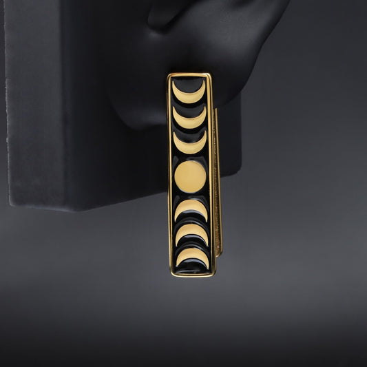 Steel Moon Phase Ear Weights / High-Quality Ear Hanger/ 0 Gauge Ear Weight Golden/ Ear Stretched Jewelry/ Weighted Dangle 7mm/ Lobe Weights