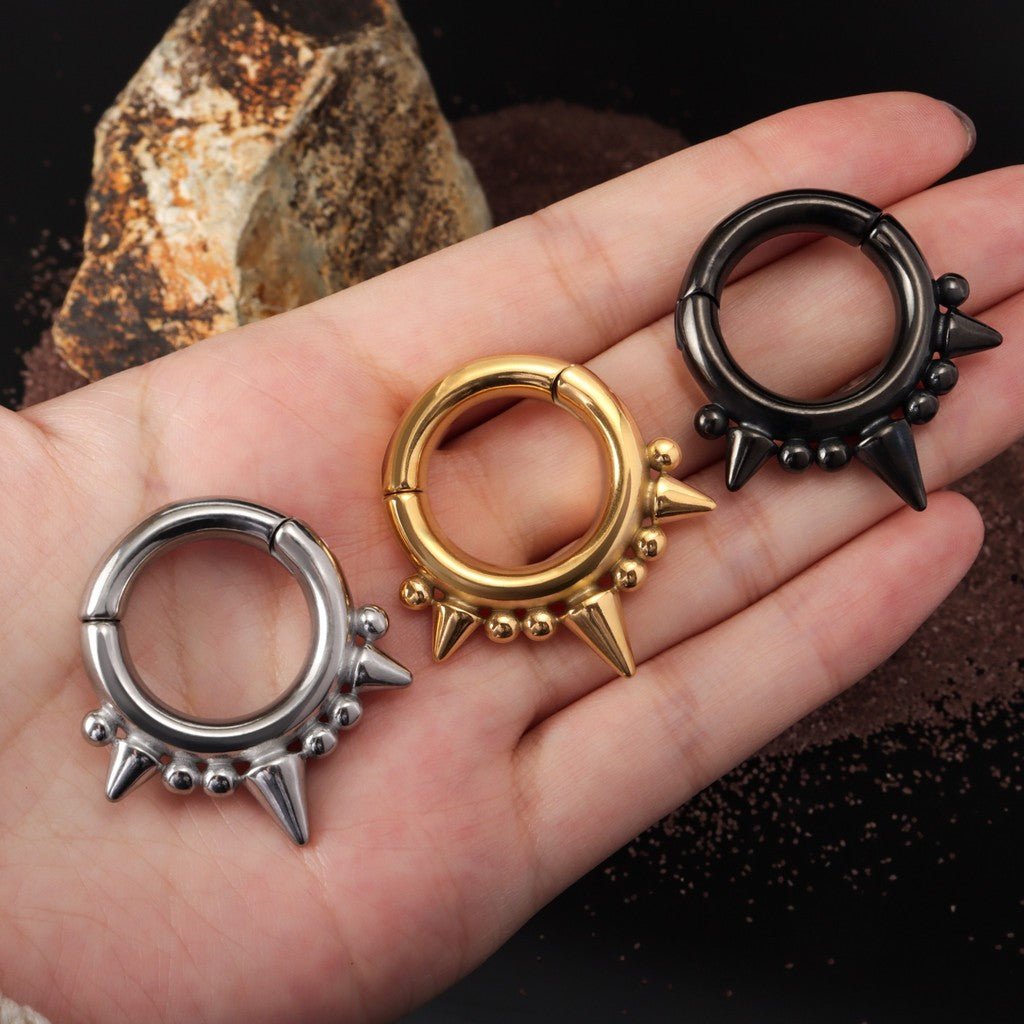 Black Spiked Ear Weights/ 2 Gauges Jewelry/ Stretched Ears Steel/ Ear Plugs/ Hinged Ear Weights Hoop/ Ear Tunnels
