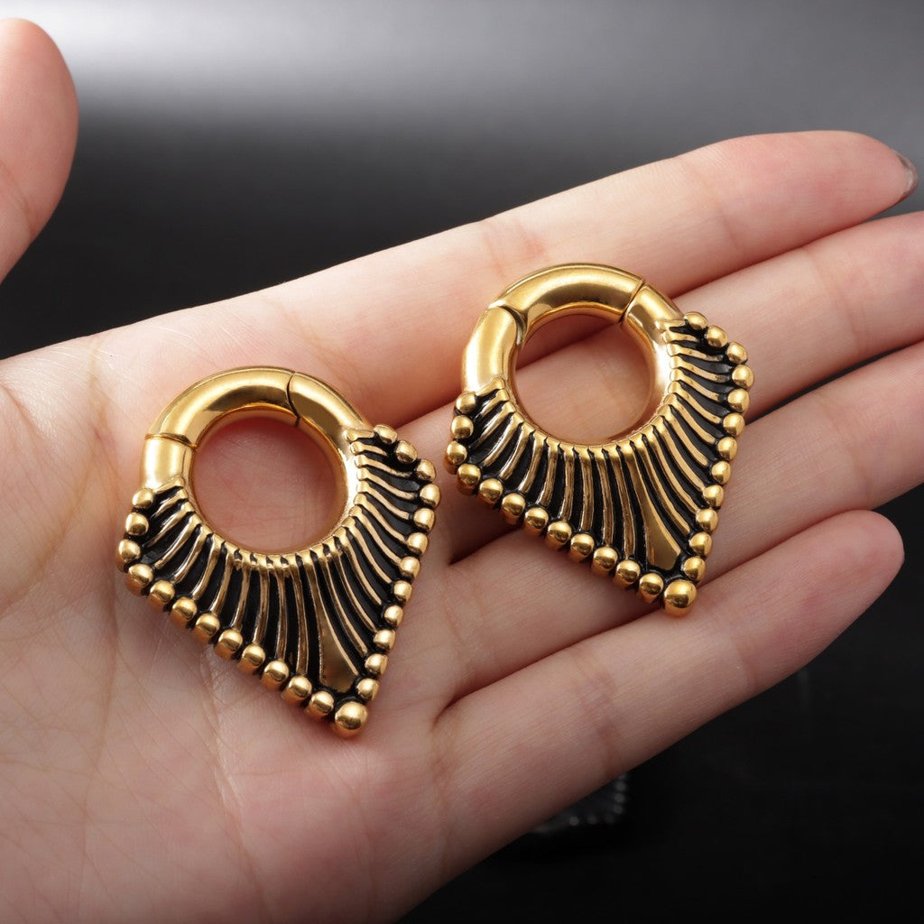 Ear Weights V-shape Hanger with Easy Clasp/ Ear Stretcher Weights/ Earlobe Weights Heavy/ Golden Ear Plug/ 2 Gauges Earring/ Ear Gauges 6mm