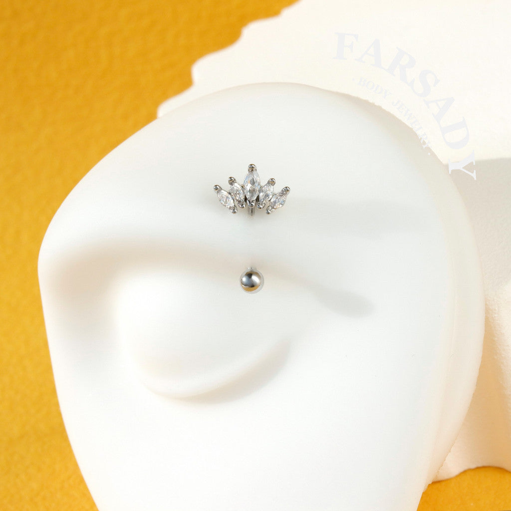 16G Crystal Crown Rook Earring/ Rook Cuved Barbell/ Rook Piercing Jewelry/Eyebrow Jewelry/ Eyebrow Ring/ Vertical Labret 1.2*8mm Silver/Gold
