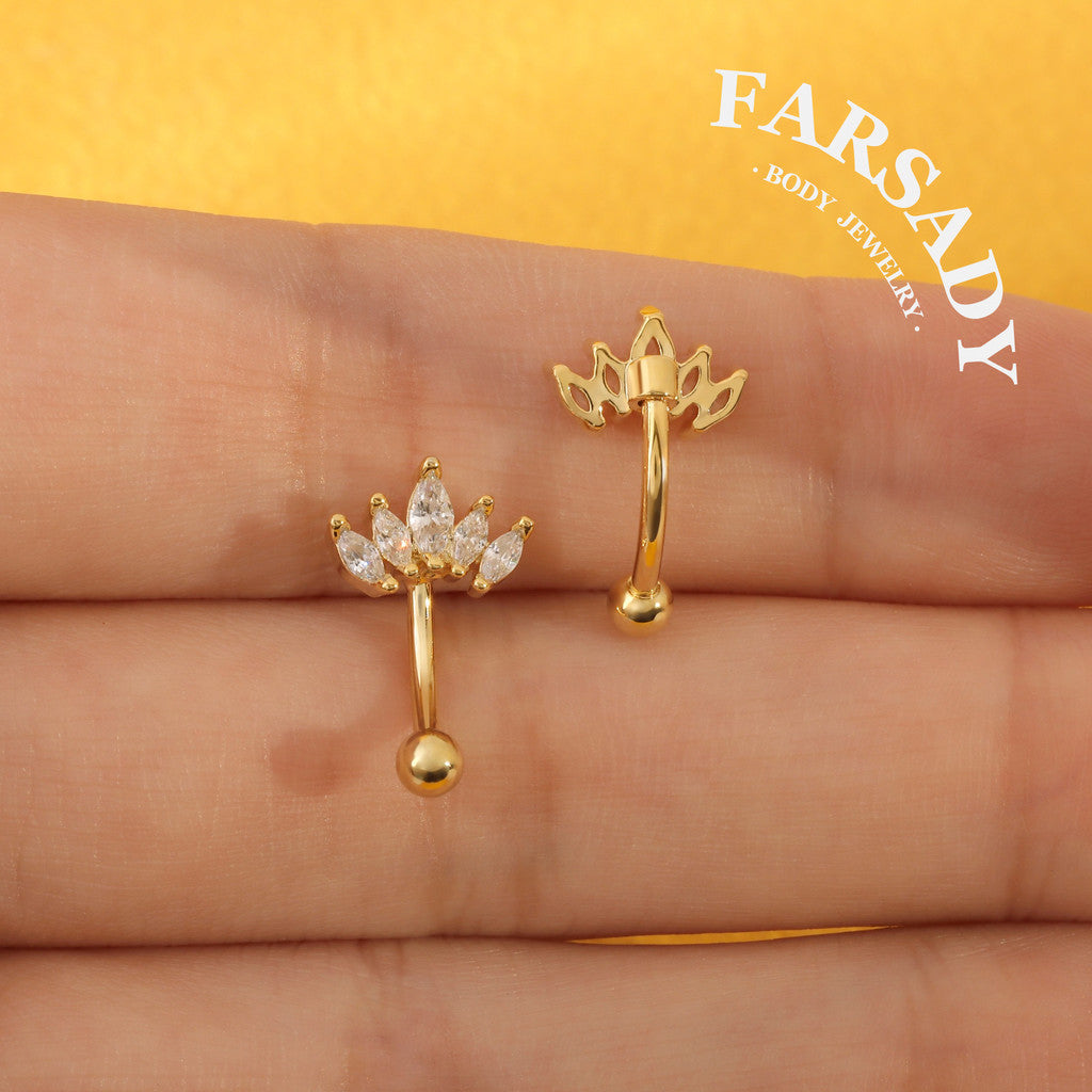 16G Crystal Crown Rook Earring/ Rook Cuved Barbell/ Rook Piercing Jewelry/Eyebrow Jewelry/ Eyebrow Ring/ Vertical Labret 1.2*8mm Silver/Gold
