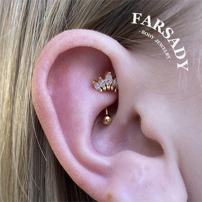 16G Crystal Crown Rook Earring/ Rook Cuved Barbell/ Rook Piercing Jewelry/Eyebrow Jewelry/ Eyebrow Ring/ Vertical Labret 1.2*8mm Silver/Gold