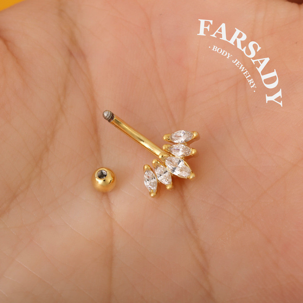 16G Crystal Crown Rook Earring/ Rook Cuved Barbell/ Rook Piercing Jewelry/Eyebrow Jewelry/ Eyebrow Ring/ Vertical Labret 1.2*8mm Silver/Gold