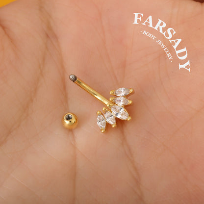 16G Crystal Crown Rook Earring/ Rook Cuved Barbell/ Rook Piercing Jewelry/Eyebrow Jewelry/ Eyebrow Ring/ Vertical Labret 1.2*8mm Silver/Gold