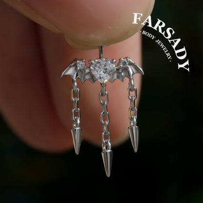 Gothic Bat Dangle Helix Piercing Spike Floating Stud Threadless Push In 18K Gold Silver Plated Cartilage Ear Jewelry Multi Gauge