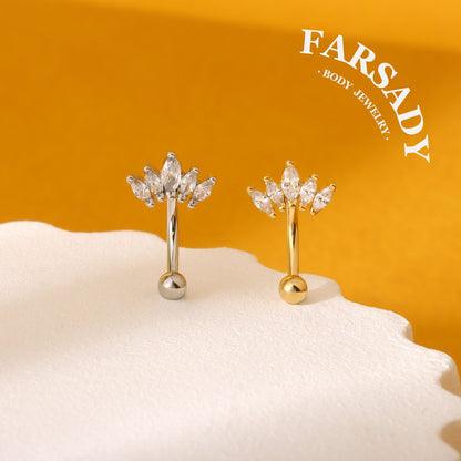 16G Crystal Crown Rook Earring/ Rook Cuved Barbell/ Rook Piercing Jewelry/Eyebrow Jewelry/ Eyebrow Ring/ Vertical Labret 1.2*8mm Silver/Gold