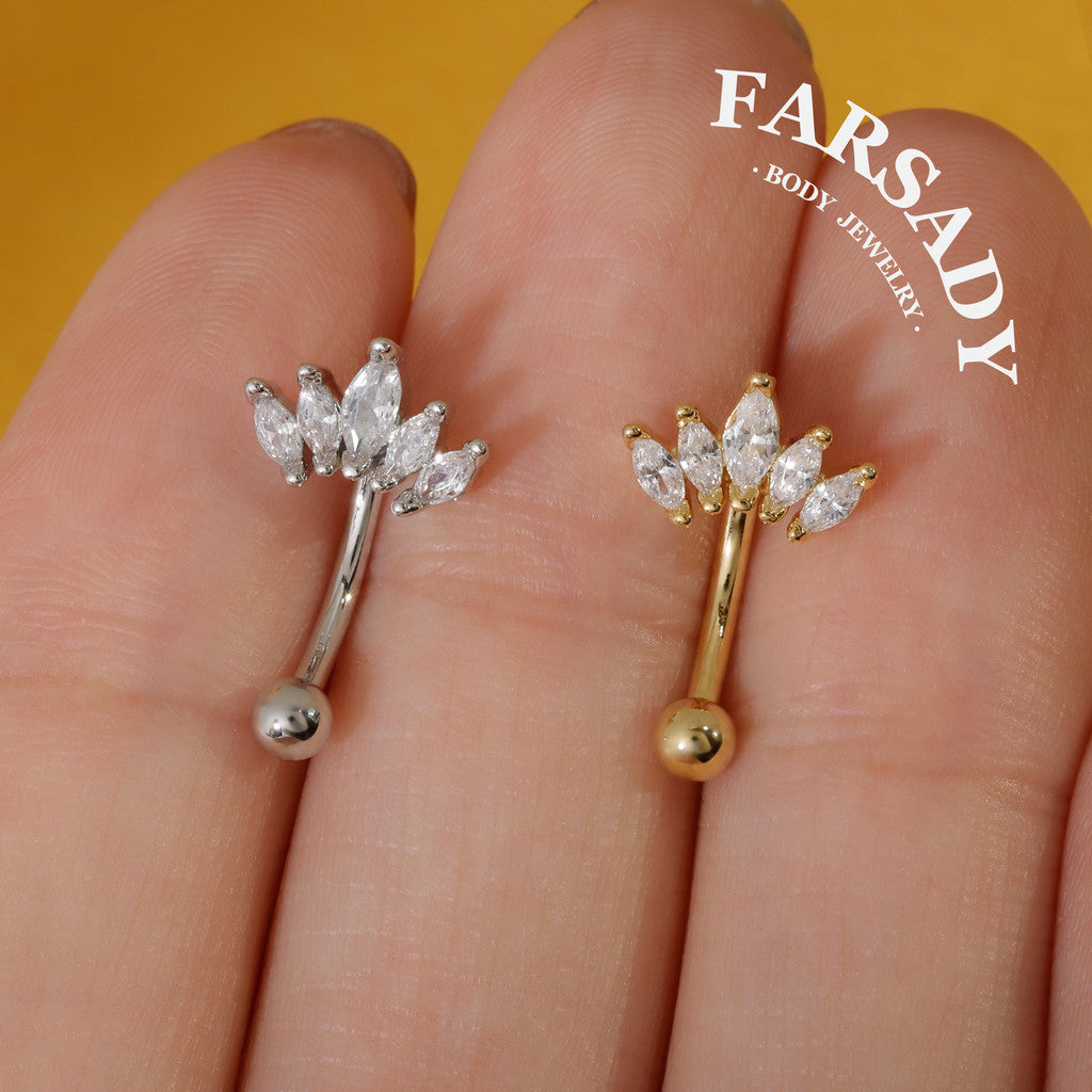 16G Crystal Crown Rook Earring/ Rook Cuved Barbell/ Rook Piercing Jewelry/Eyebrow Jewelry/ Eyebrow Ring/ Vertical Labret 1.2*8mm Silver/Gold