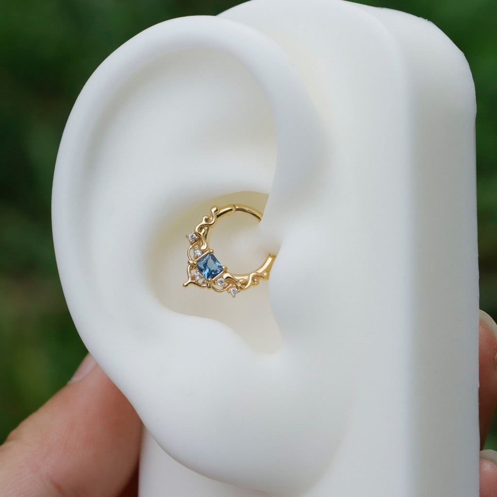 Byzantine Art Septum Ring Sterling Silver Plated 18k Gold/ 16G Hinged Septum Clicker/ Daith Hoop Earring/ Helix Tragus Piercing Jewelry