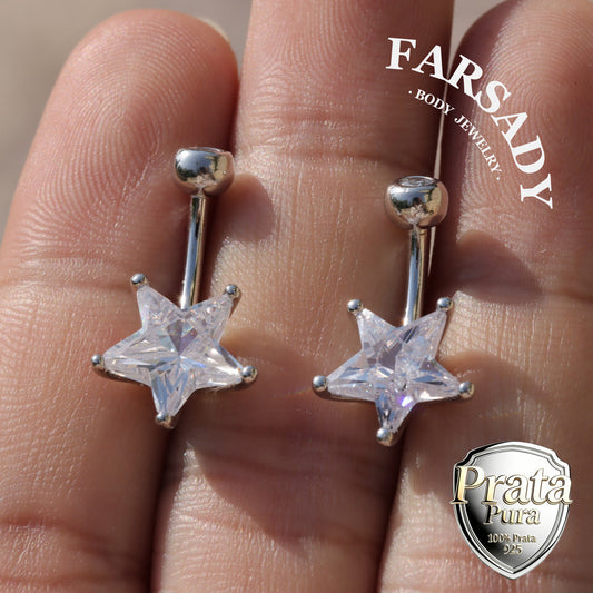 14G S925 Sterling Silver Star Clear CZ Belly Button Ring 6mm 8mm 10mm Navel Piercing Jewelry Easy Insert Non Healed Piercing Friendly Daily Wear Gift for Women