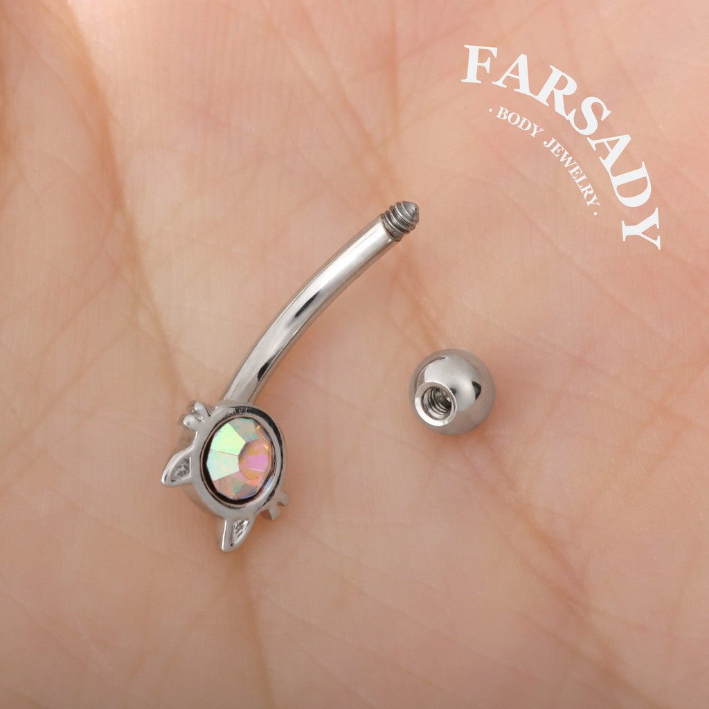 16G AB Cubic Zirconia Cat Curved Barbell, Elegant Silver CZ 8mm Bar Eyebrow Piercings Barbell, Cute Cat CZ Rook Earring, 8mm Cute Cat Rook Barbell