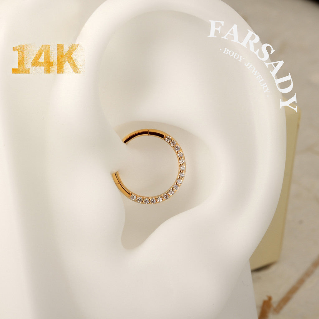 Gold Spark - Solid 14K Gold Hinged Clicker Hoop / Fits 16G Septum Ring Helix Conch Cartilage Earring