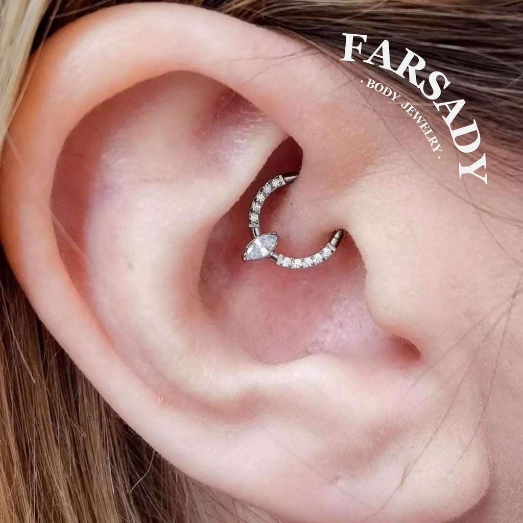 Marquise Arc - ASTM F136 Titanium Hinged Clicker Hoop / Fits 16G Septum Ring Helix Conch Cartilage Earring