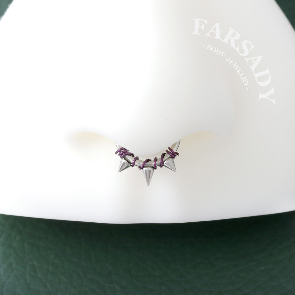Violet Bind - Purple Wire Spike Hinged Clicker Hoop / Fits 16G Septum Ring Helix Conch Cartilage Earring