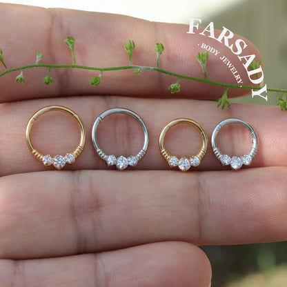 Triple Knot - CZ Hinged Clicker Hoop / Fits 16G Septum Ring Helix Conch Cartilage Earring