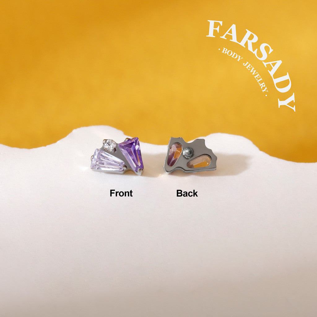 Twin Trapezoid - F136 Titanium Colorful CZ Replacement Tops / Fits Internal Thread Ear Studs