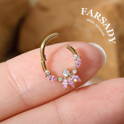 Blossom Petal - F136 Titanium Hinged Clicker Hoop / Fits 16G Septum Ring Helix Conch Cartilage Earring