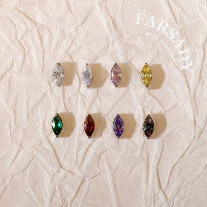 Marquise Zircon - F136 Titanium Colorful CZ Replacement Tops / Fits Threadless Ear Studs
