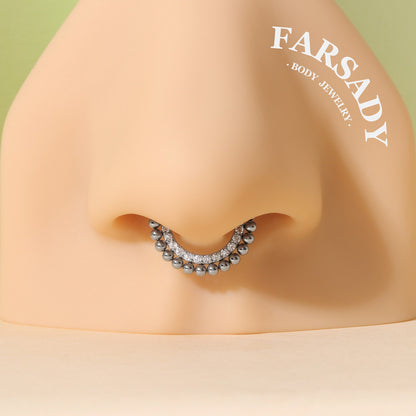 16G Titanium Tiny Beads Daith Earring & Septum | Hinged Clicker with 5A Cubic Zirconia | Piercing Jewelry for Helix, Conch, Daith, Rook, Tragus | Sparkling Daily Wear with Gift Box