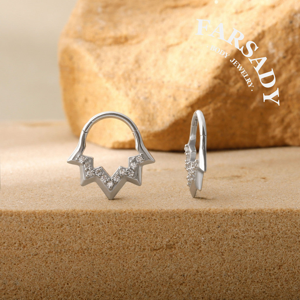 Lightning Vein - 316L Hinged Clicker Hoop / Fits 16G Septum Ring Helix Conch Cartilage Earring