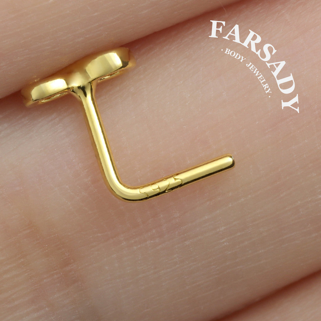 Gilded Infinity Knot - 925 Silver L-Shape Stud / Fit 20G Nose Ring