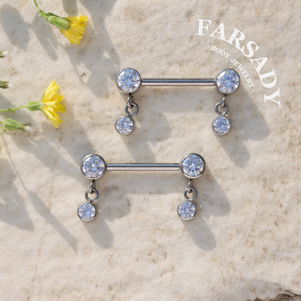 Tassel Crystal - 2PCS F136 Titanium Internally Threaded Straight Barbell / Fits 16G Chest Piercing Nose Bridge