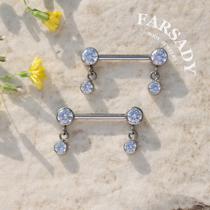 Tassel Crystal - 2PCS F136 Titanium Internally Threaded Straight Barbell / Fits 16G Chest Piercing Nose Bridge