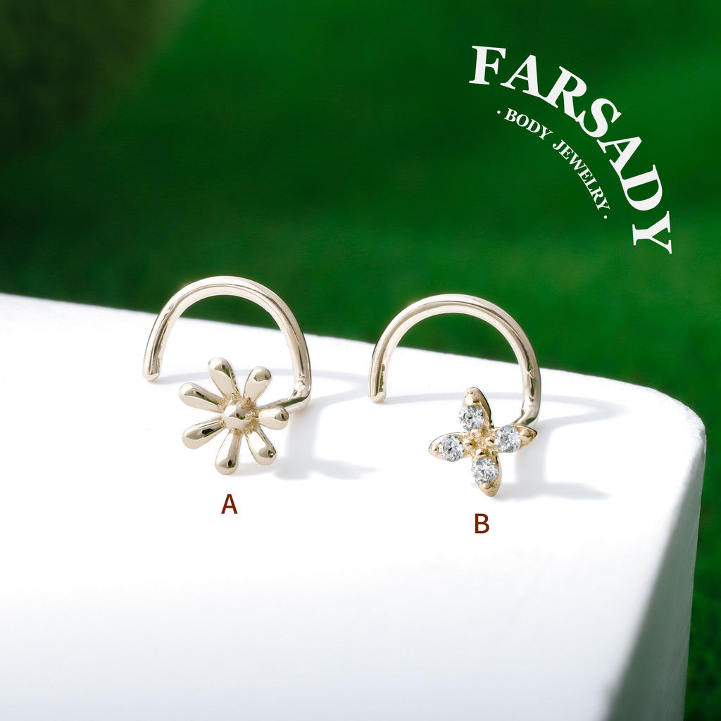 Daisy Duo - Solid 14K Gold Screw End Stud / Fit 20G Nostril Piercing