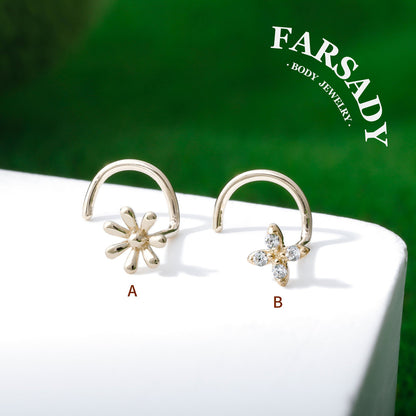 Daisy Duo - Solid 14K Gold Screw End Stud / Fit 20G Nostril Piercing