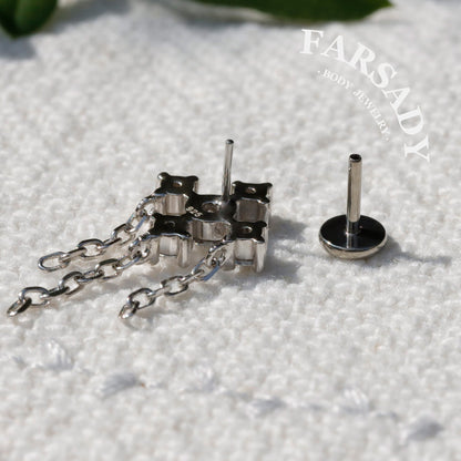 Cross Drift - 925 Silver Threadless Stud / Fits Cartilage Helix Tragus Lobe Earring