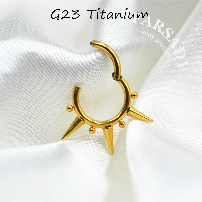 Spike Bead - F136 Titanium Hinged Clicker Hoop / Fits 16G Septum Ring Helix Conch Cartilage Earring