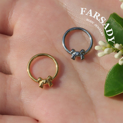 Silver Bow - ASTM F136 Titanium Hinged Clicker Hoop / Fits 16G Septum Ring Helix Conch Cartilage Earring