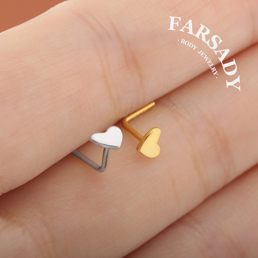 Plain Golden Beat - 925 Silver L-Shape Nose Stud / Fit 18G 20G Nose Ring
