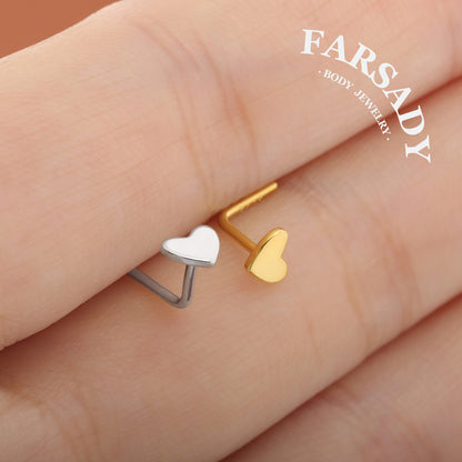 Plain Golden Beat - 925 Silver L-Shape Nose Stud / Fit 18G 20G Nose Ring