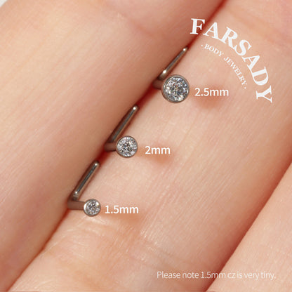 Bezel Round CZ - F136 Titanium L-Shape Nose Stud / Fit 18G 20G Nose Ring