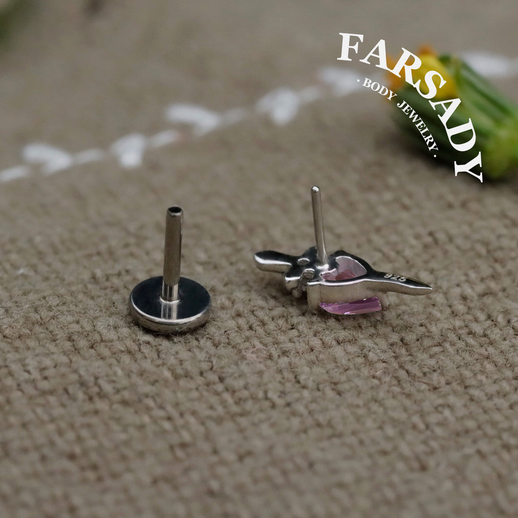 Amethyst Blade - Sterling Silver Push In Stud / Fits Cartilage Helix Tragus Lobe Earring  Nose Stud