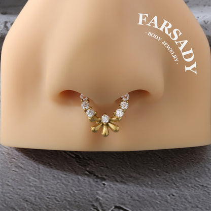 Petal Halo - 316L Hinged Clicker Hoop / Fits 16G Septum Ring Helix Conch Cartilage Earring